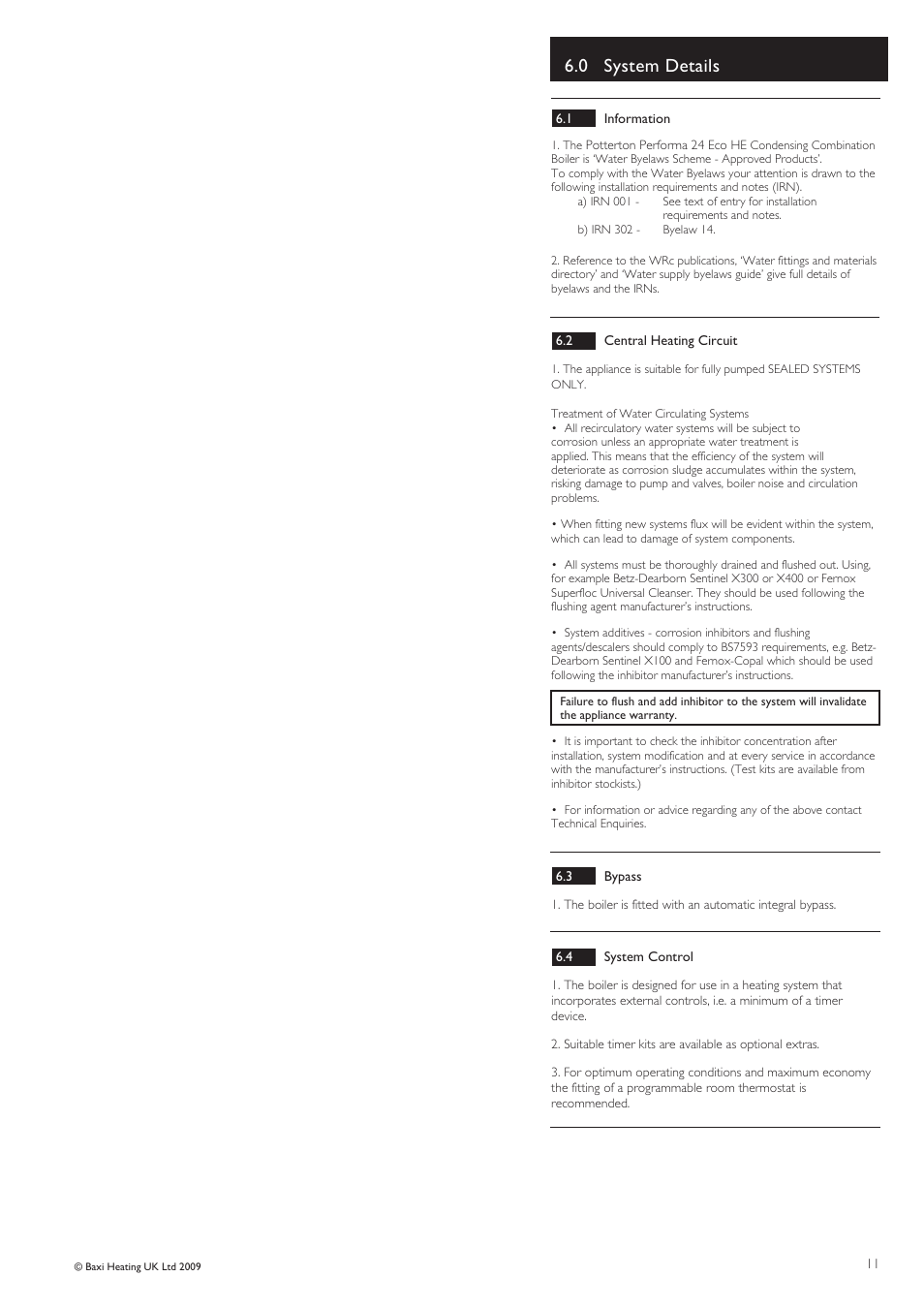 0 system details | Baxi Potterton Condensing Combination Boiler Performa 24 Eco HE User Manual | Page 11 / 56