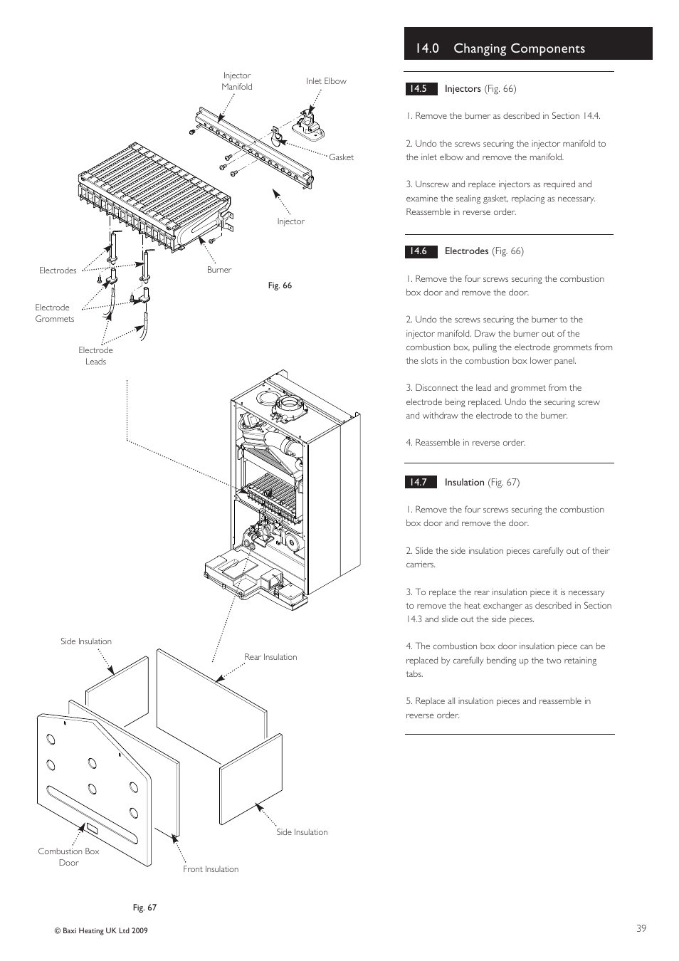 0 changing components | Baxi Potterton Condensing Combination Boiler Performa 24 Eco HE User Manual | Page 39 / 56