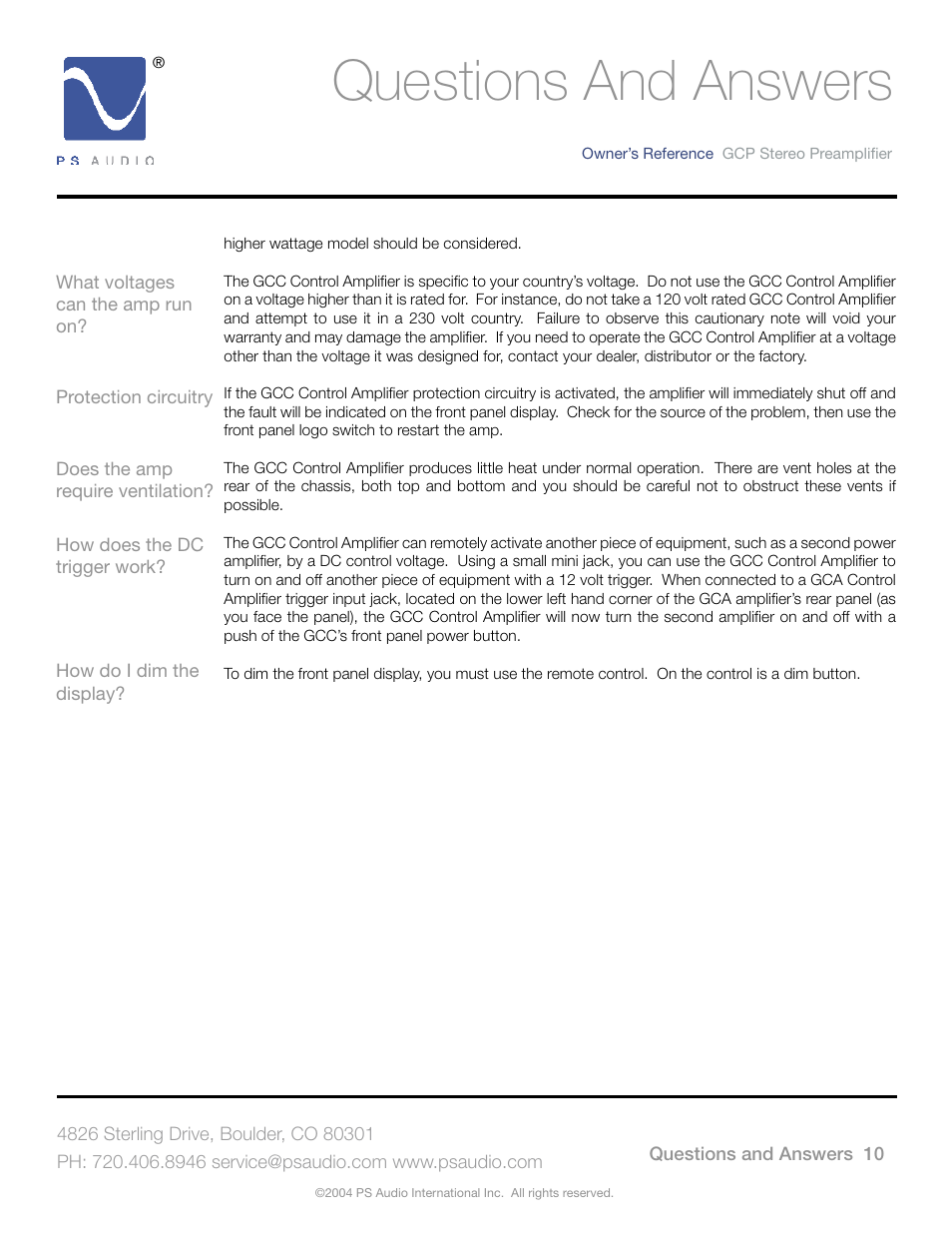 Questions and answers | PSA GCC-500 User Manual | Page 14 / 24