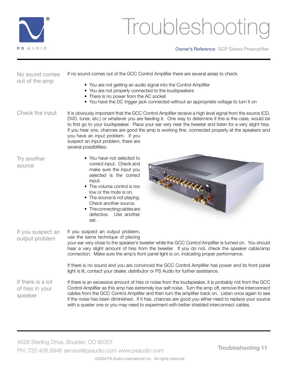 Troubleshooting | PSA GCC-500 User Manual | Page 15 / 24