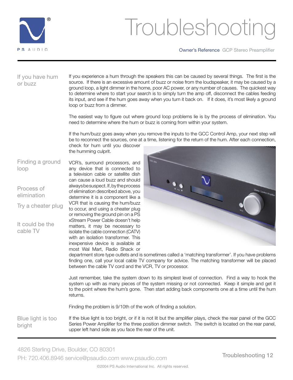 Troubleshooting | PSA GCC-500 User Manual | Page 16 / 24