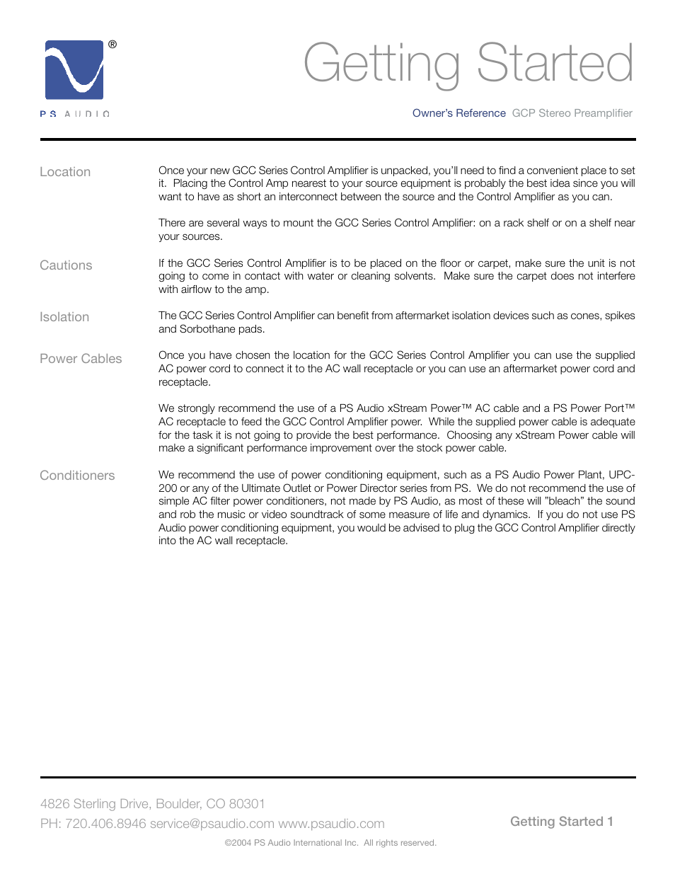 Getting started | PSA GCC-500 User Manual | Page 5 / 24
