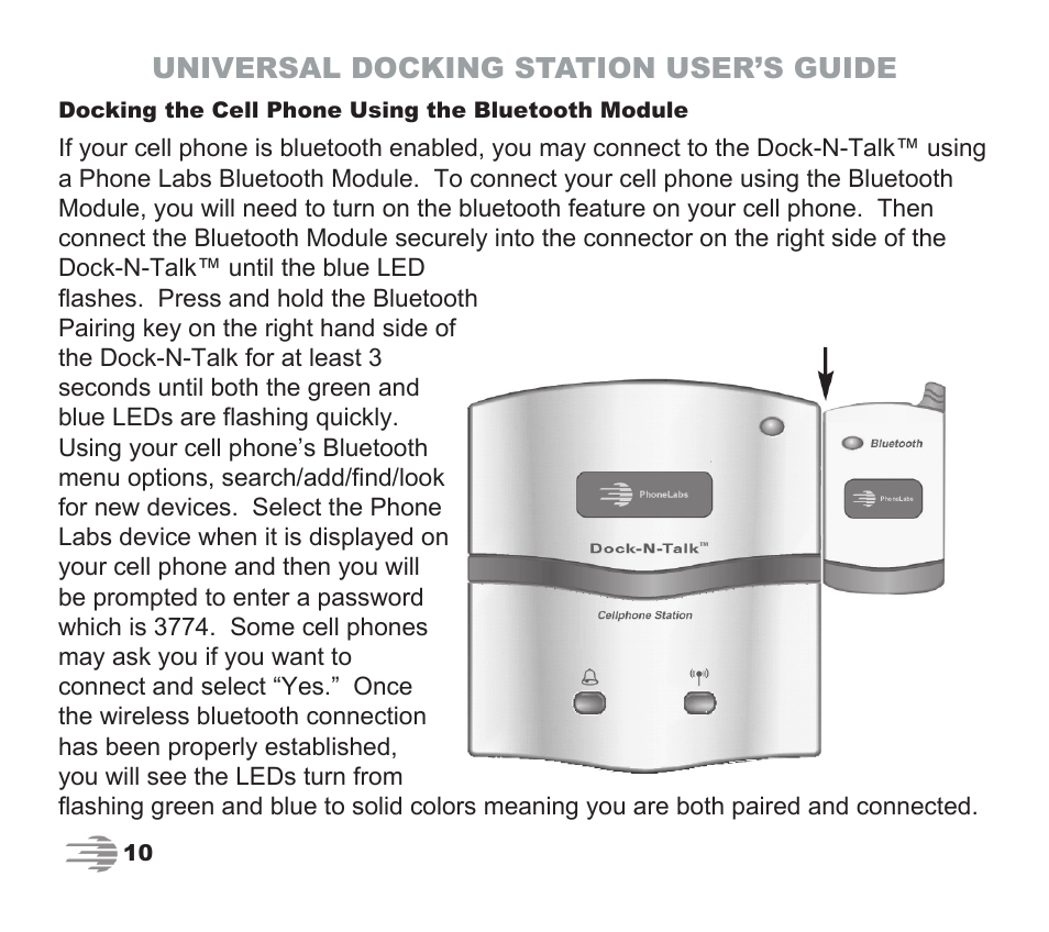 Universal docking station user’s guide | Phone Labs Technology Company Phone Labs Dock-N-Talk User Manual | Page 10 / 28