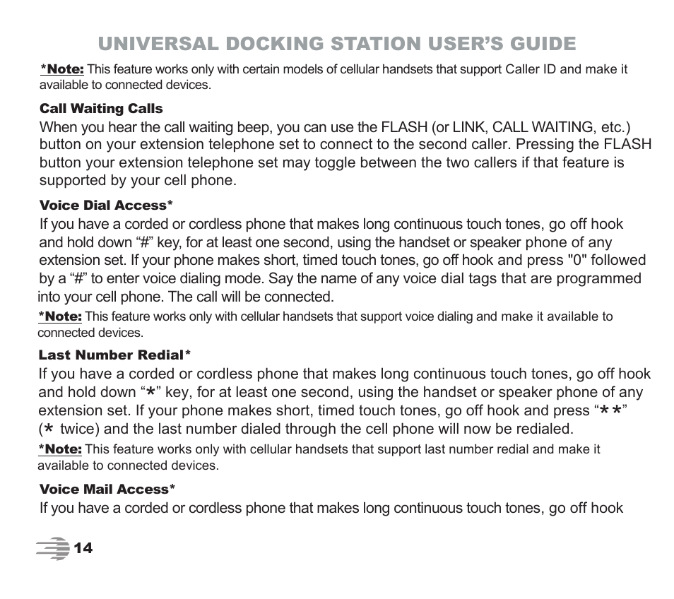 Universal docking station user’s guide | Phone Labs Technology Company Phone Labs Dock-N-Talk User Manual | Page 14 / 28