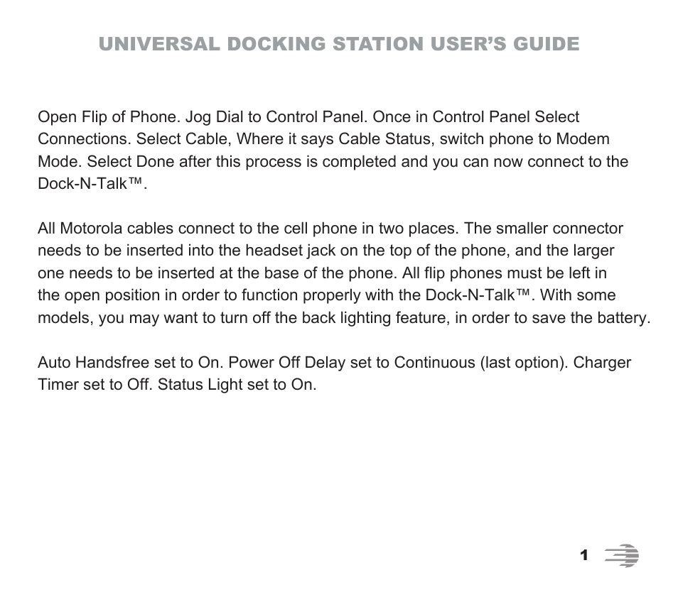 Universal docking station user’s guide | Phone Labs Technology Company Phone Labs Dock-N-Talk User Manual | Page 17 / 28