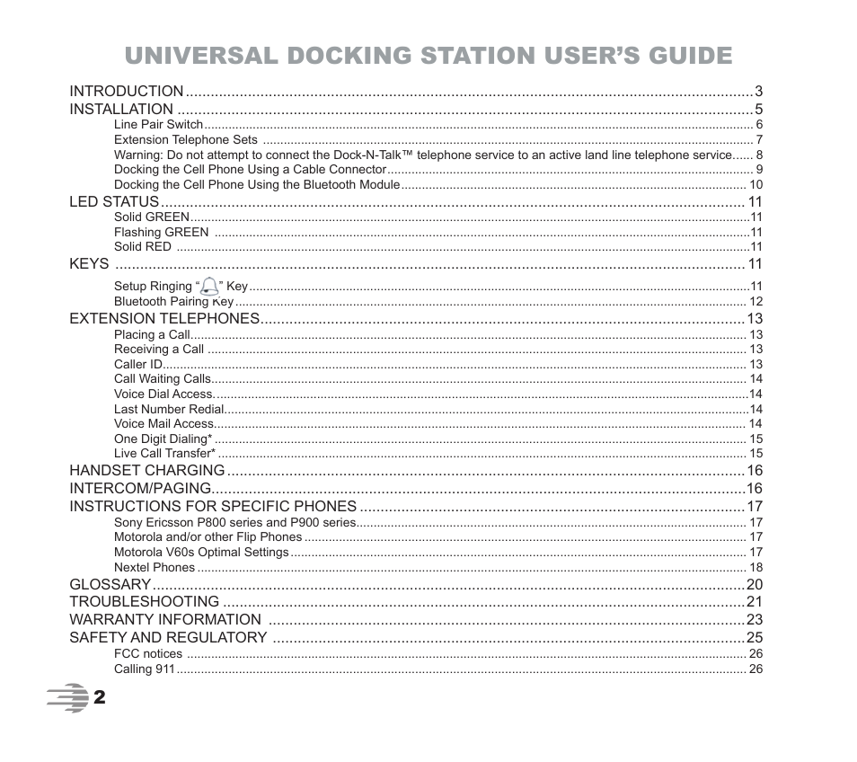 Universal docking station user’s guide | Phone Labs Technology Company Phone Labs Dock-N-Talk User Manual | Page 2 / 28