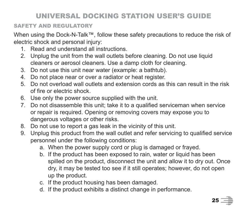 Universal docking station user’s guide | Phone Labs Technology Company Phone Labs Dock-N-Talk User Manual | Page 25 / 28