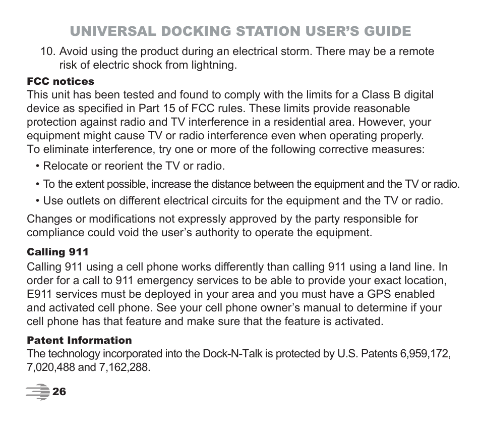 Universal docking station user’s guide | Phone Labs Technology Company Phone Labs Dock-N-Talk User Manual | Page 26 / 28
