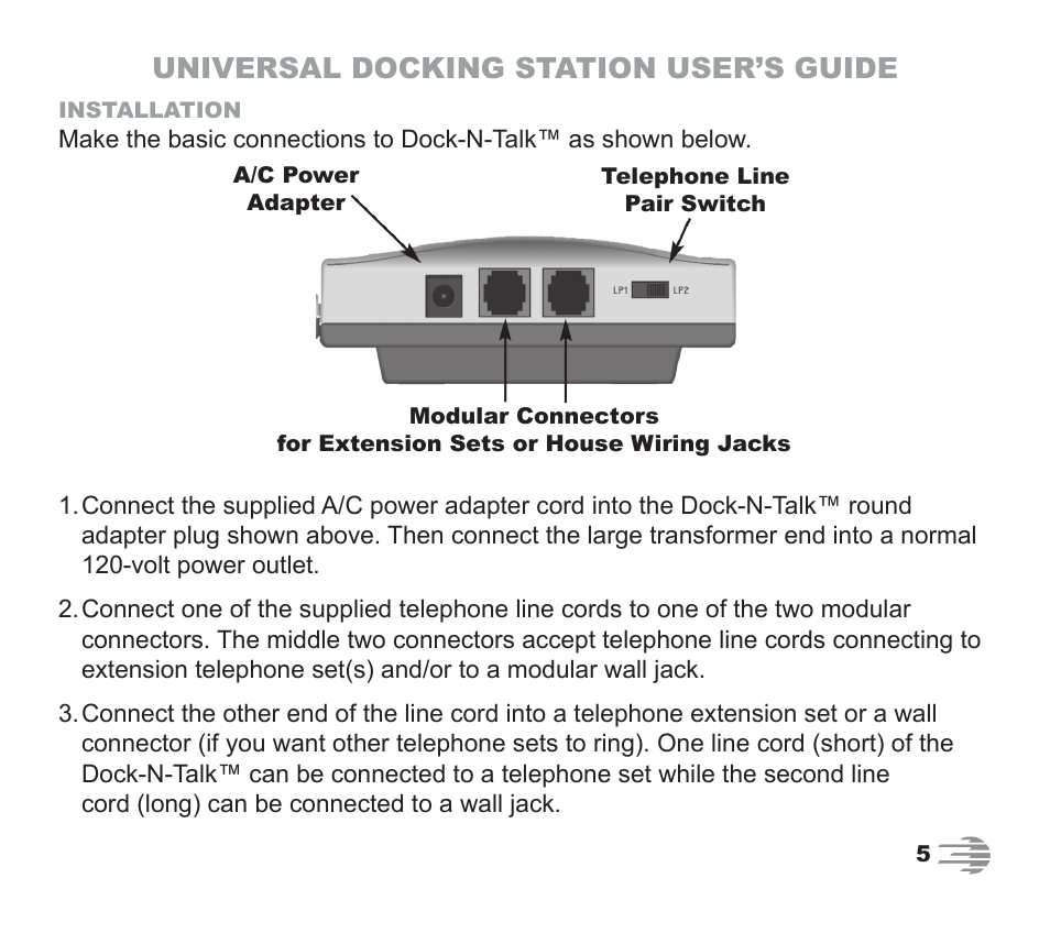 Universal docking station user’s guide | Phone Labs Technology Company Phone Labs Dock-N-Talk User Manual | Page 5 / 28