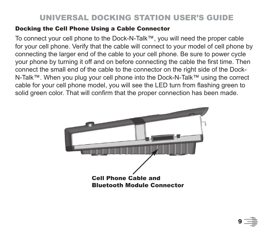 Universal docking station user’s guide | Phone Labs Technology Company Phone Labs Dock-N-Talk User Manual | Page 9 / 28