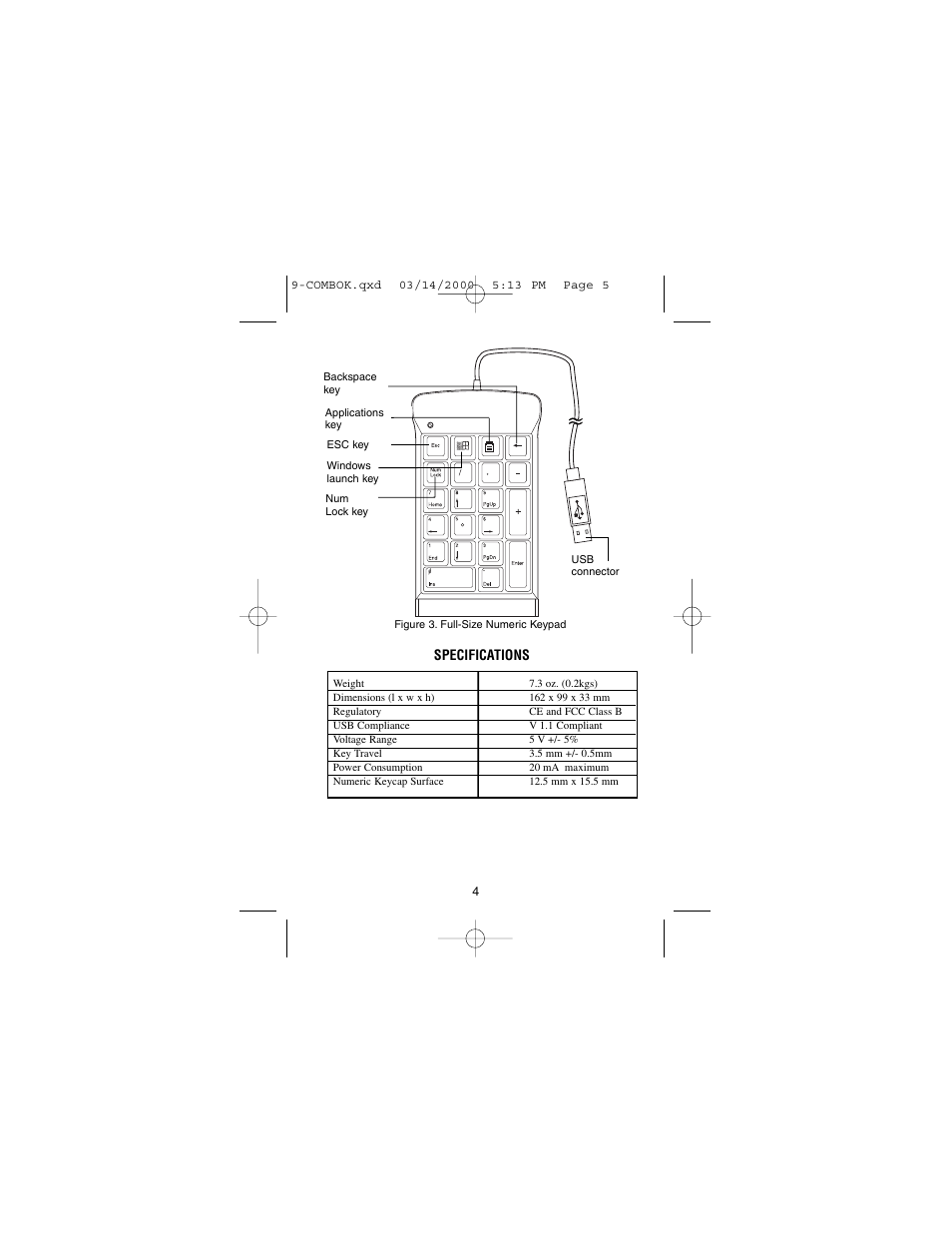 Specifications | PORT noteworthy usb combo keypad 9-combok.qxd User Manual | Page 5 / 7