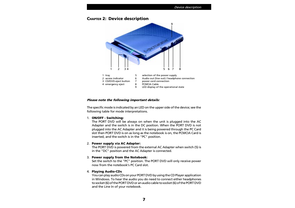 Device description | PORT Noteworthy Slim Line CD/DVD User Manual | Page 7 / 15