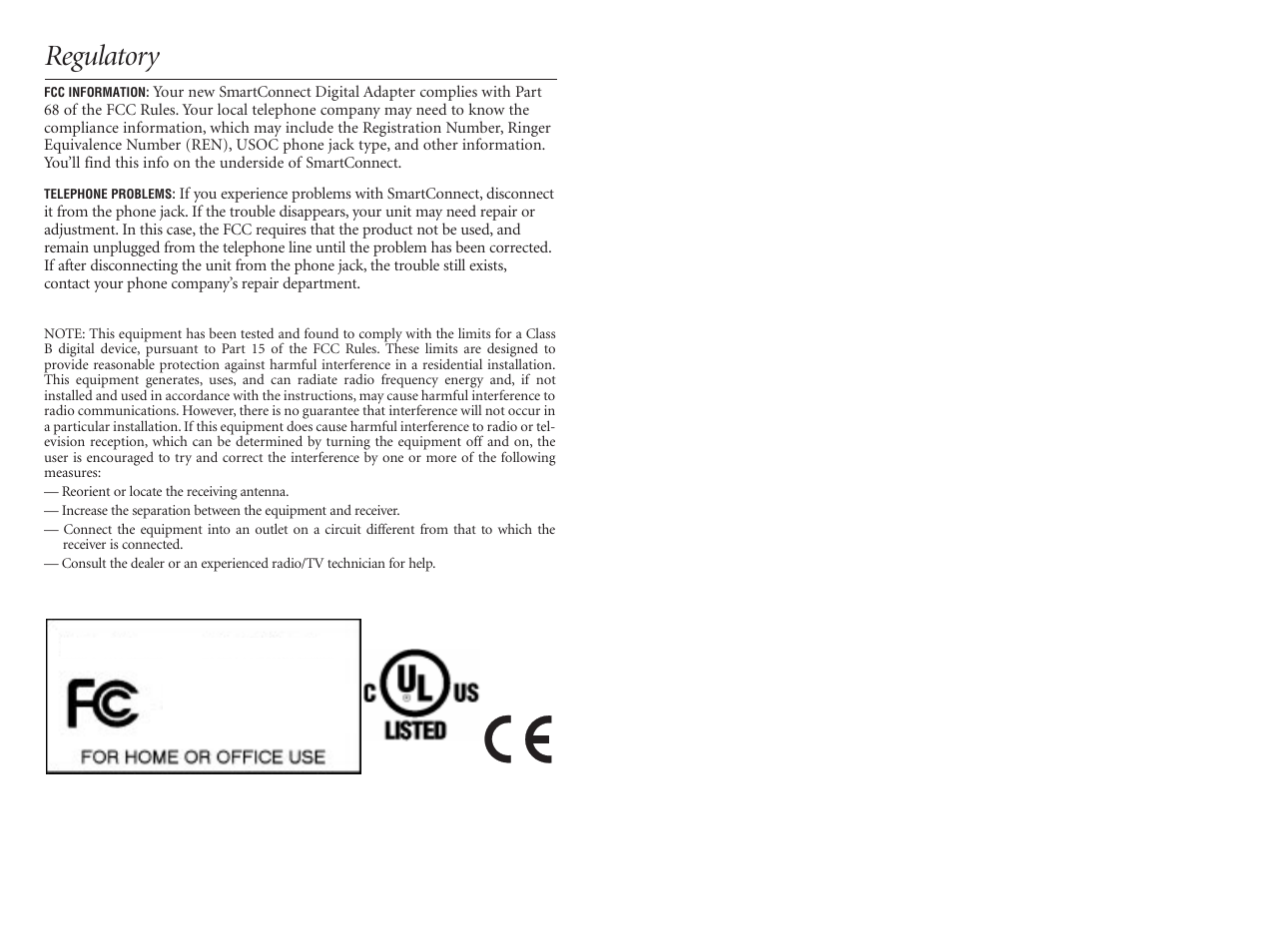 Regulatory | PORT SmartConnect Smart Connect Digital Adapter User Manual | Page 6 / 6