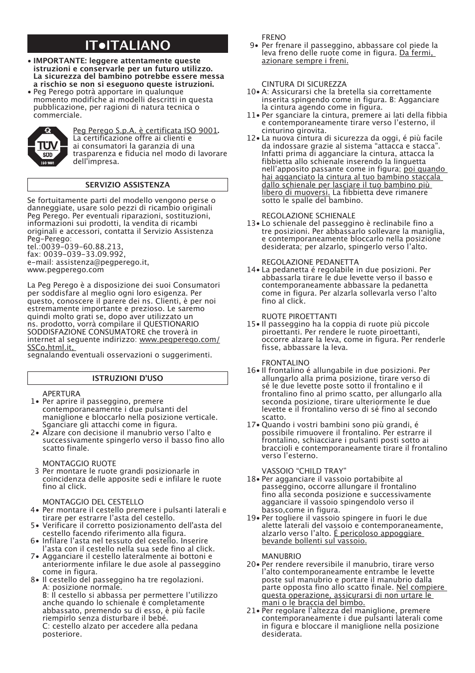It•italiano | Peg-Perego Uno User Manual | Page 13 / 64