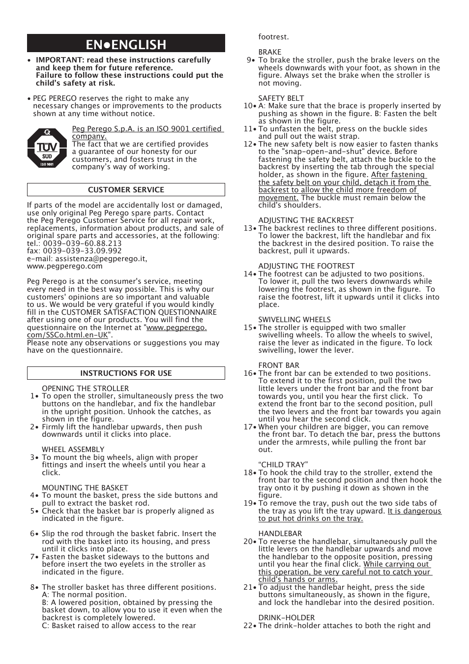 En•english | Peg-Perego Uno User Manual | Page 16 / 64