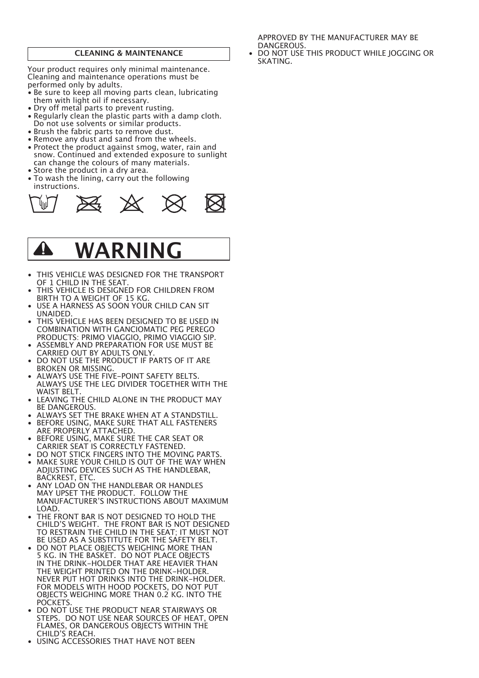 Warning | Peg-Perego Uno User Manual | Page 18 / 64