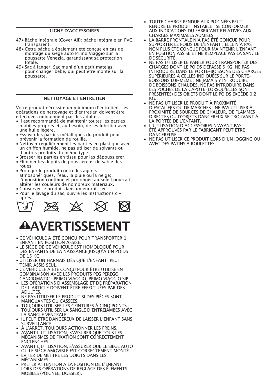 Avertissement | Peg-Perego Uno User Manual | Page 21 / 64