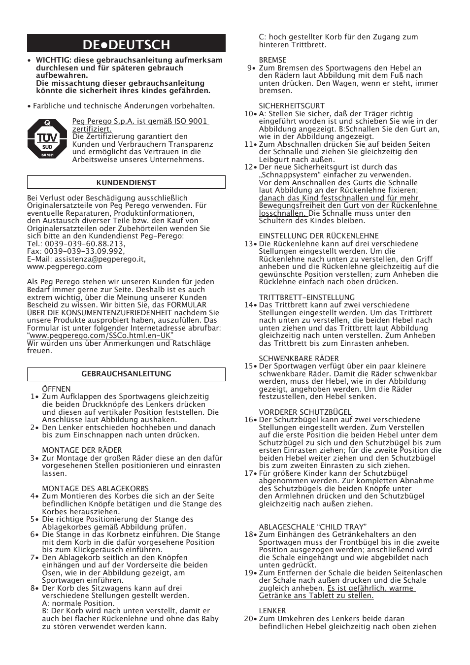 De•deutsch | Peg-Perego Uno User Manual | Page 22 / 64