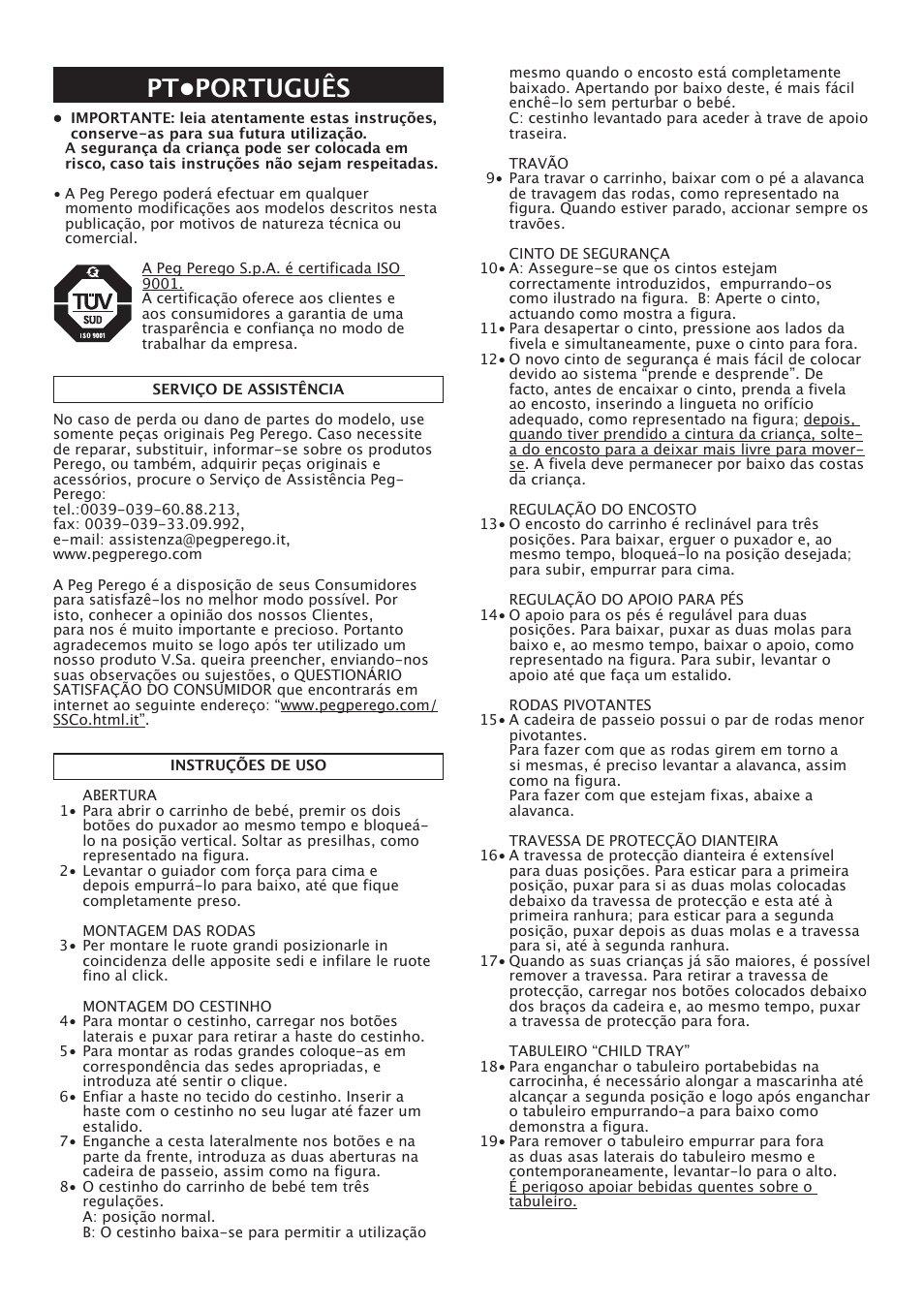 Pt•português | Peg-Perego Uno User Manual | Page 28 / 64