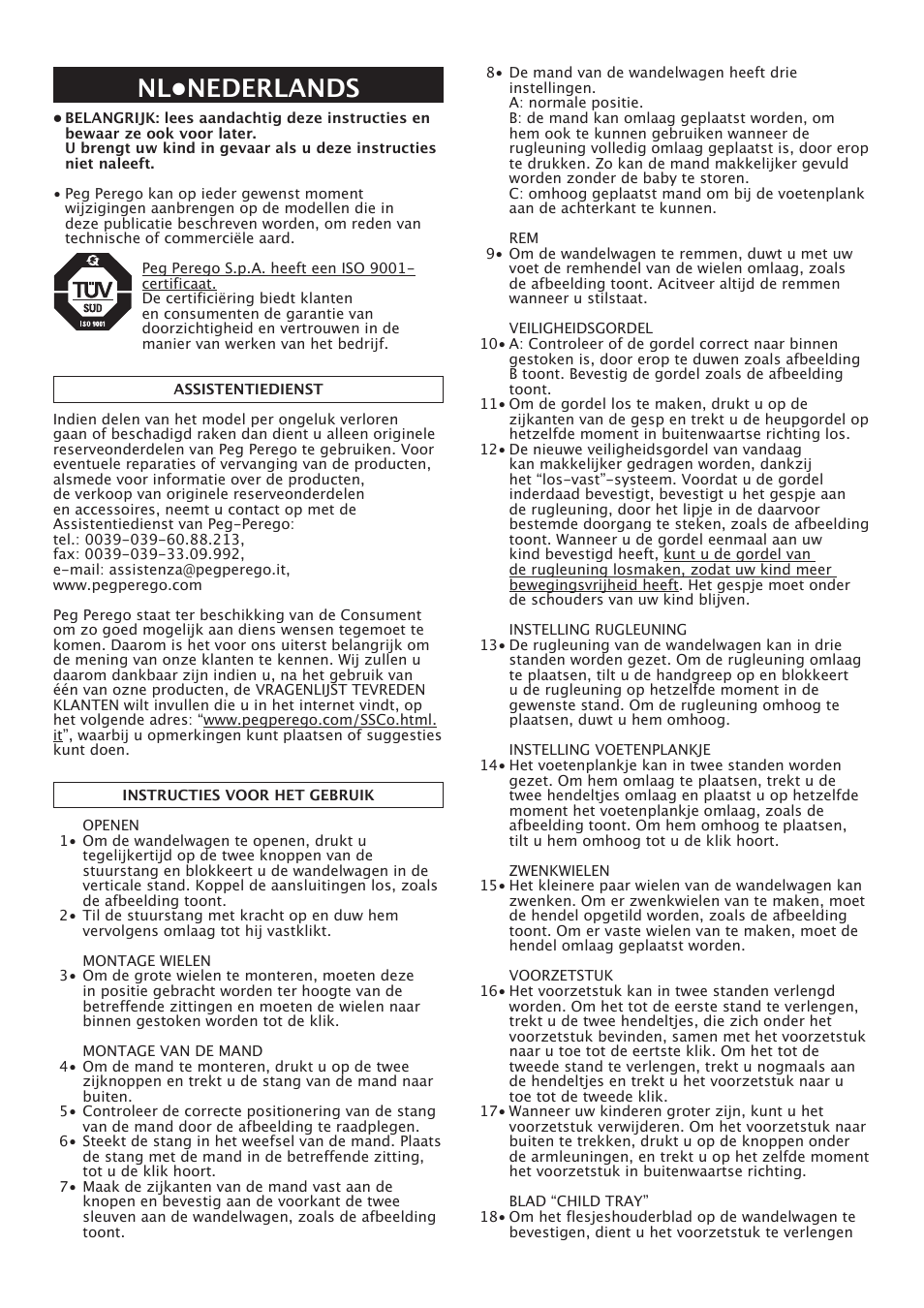 Nl•nederlands | Peg-Perego Uno User Manual | Page 31 / 64