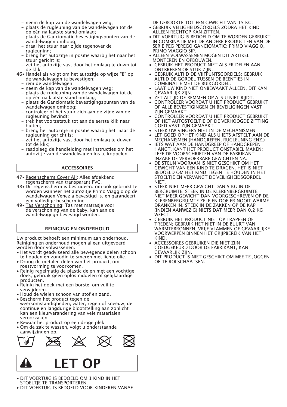 Let op | Peg-Perego Uno User Manual | Page 33 / 64
