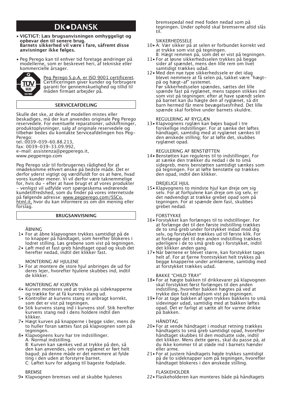Dk•dansk | Peg-Perego Uno User Manual | Page 34 / 64