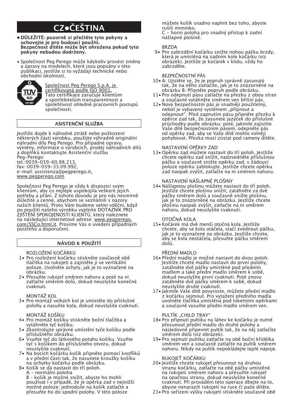 Cz•čeština | Peg-Perego Uno User Manual | Page 39 / 64