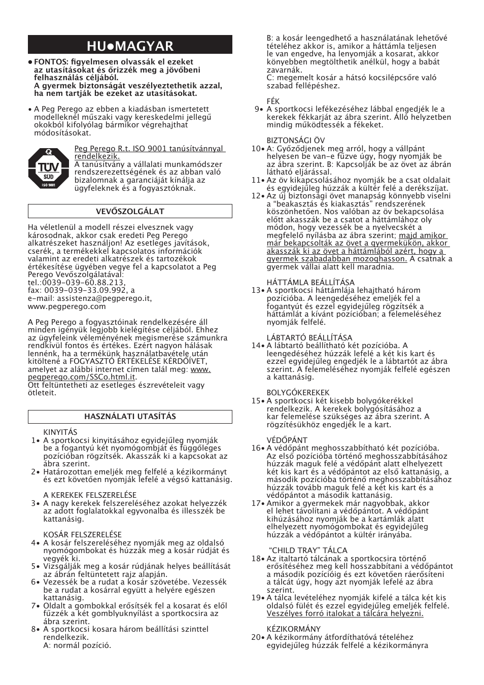 Hu•magyar | Peg-Perego Uno User Manual | Page 45 / 64