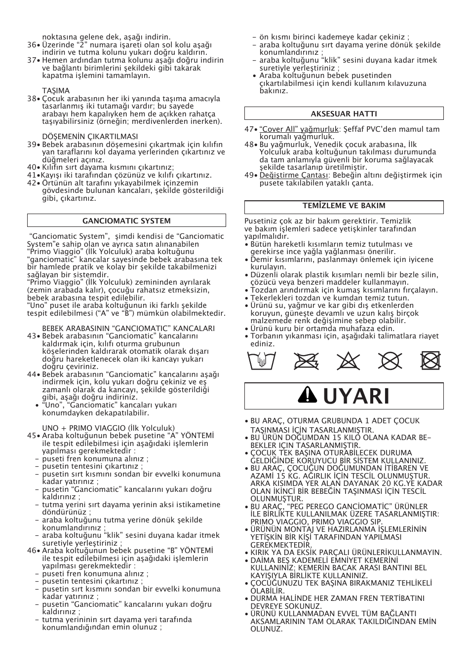Uyari | Peg-Perego Uno User Manual | Page 55 / 64