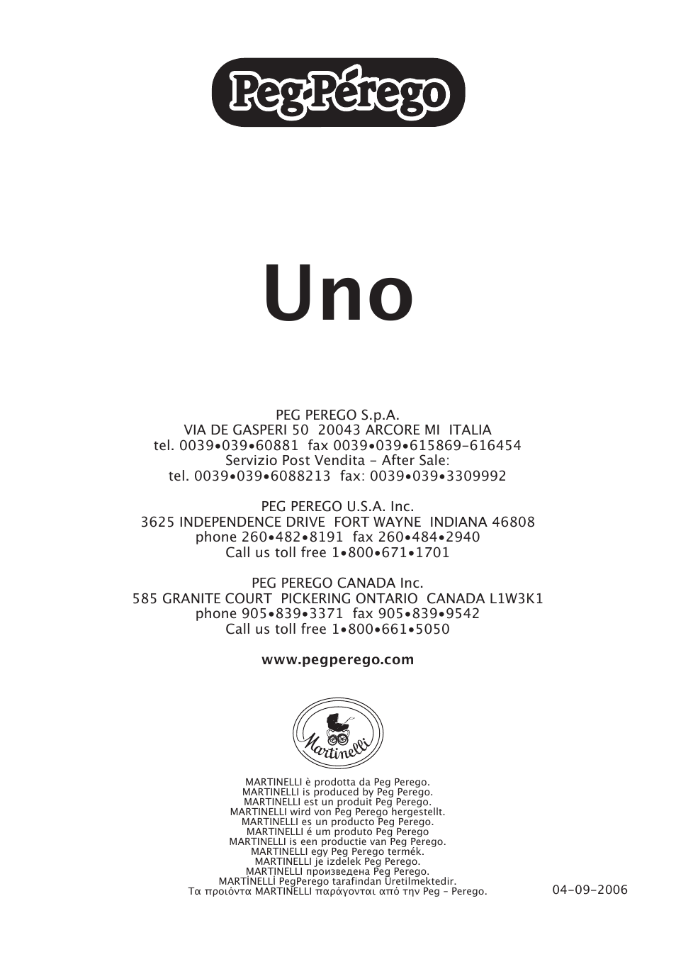 Peg-Perego Uno User Manual | Page 64 / 64