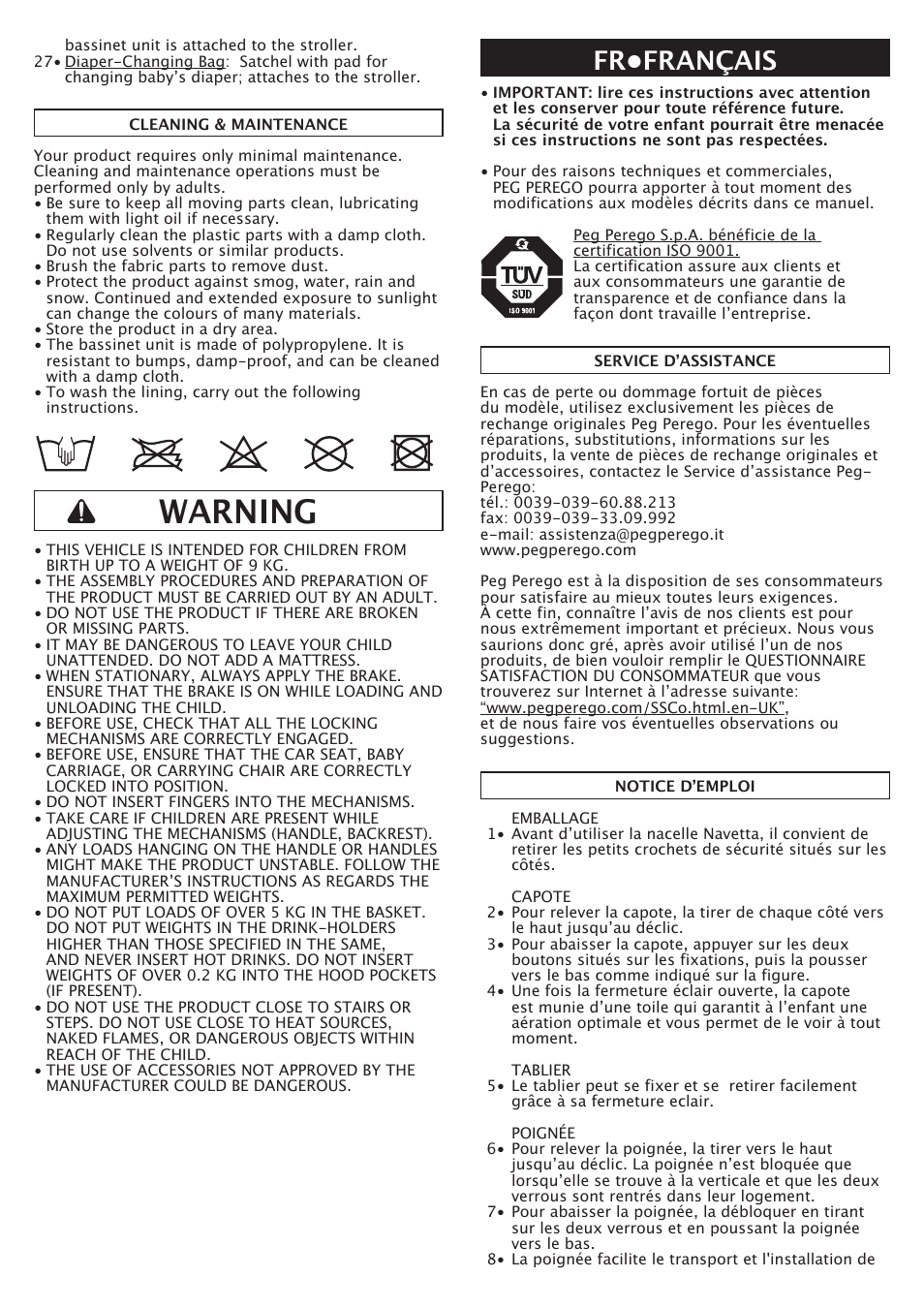 Warning, Fr•français | Peg-Perego Navetta S User Manual | Page 11 / 32