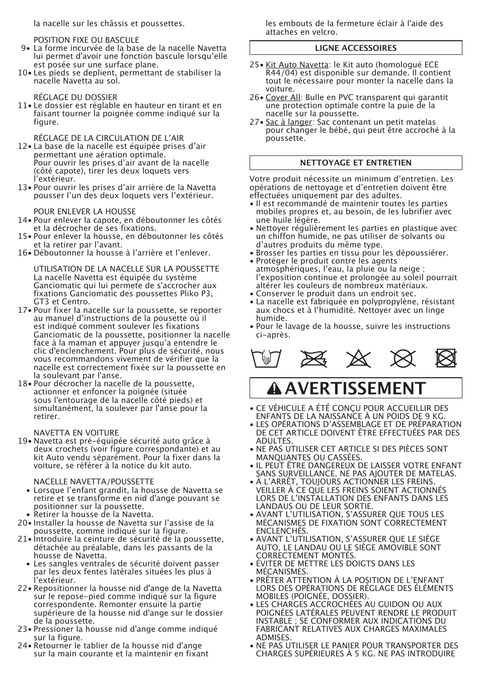 Avertissement | Peg-Perego Navetta S User Manual | Page 12 / 32