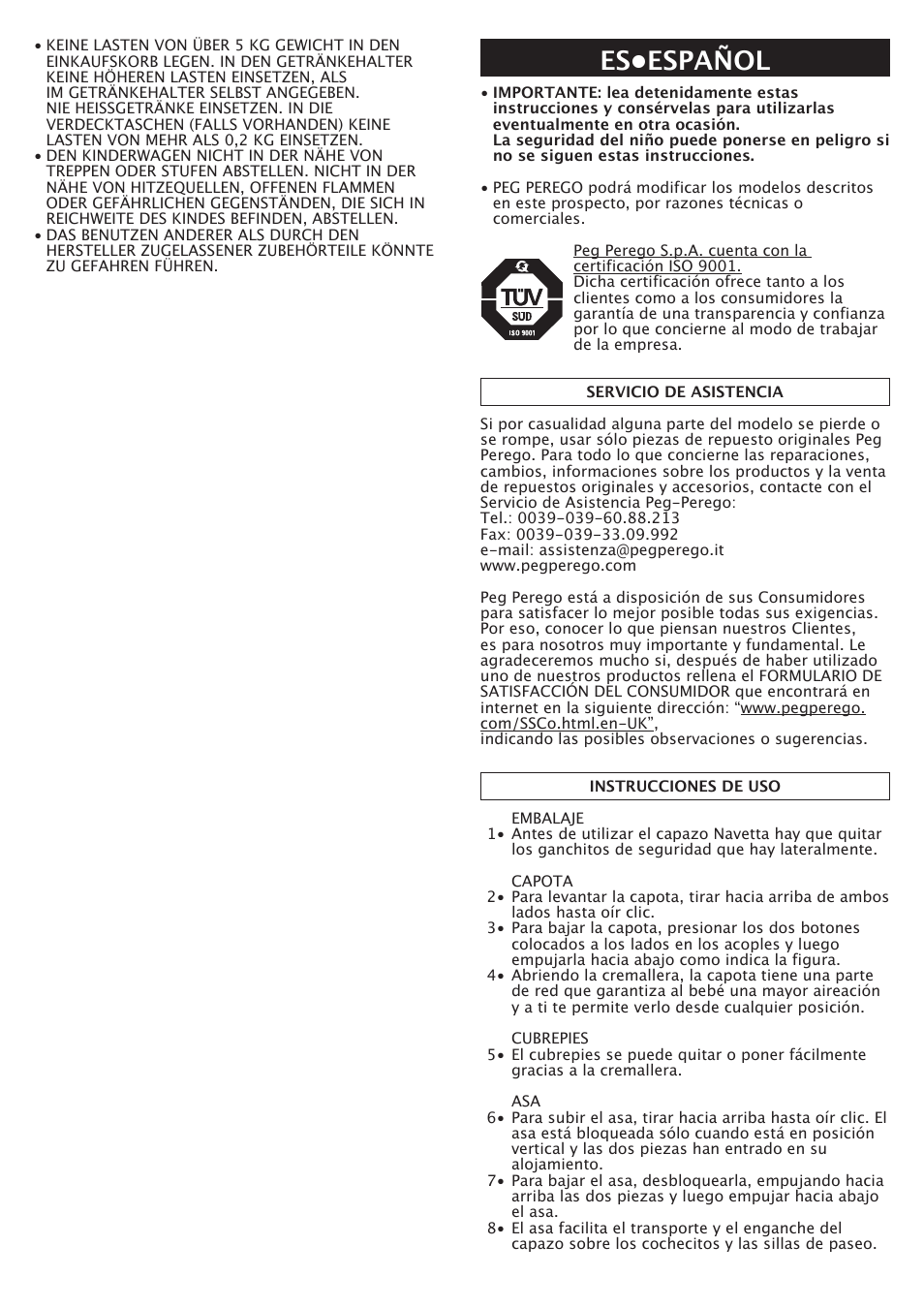 Es•español | Peg-Perego Navetta S User Manual | Page 15 / 32