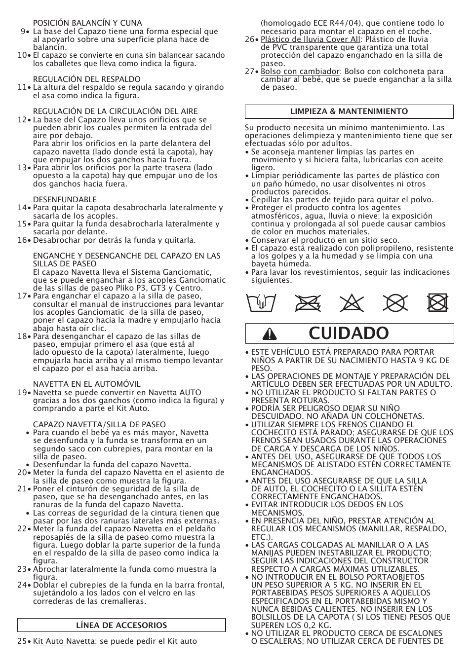 Cuidado | Peg-Perego Navetta S User Manual | Page 16 / 32