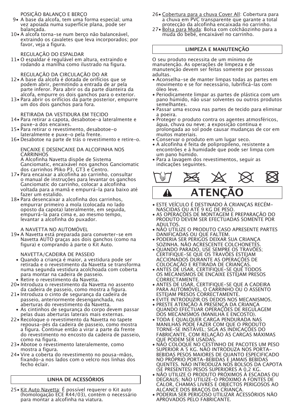 Atenção | Peg-Perego Navetta S User Manual | Page 18 / 32