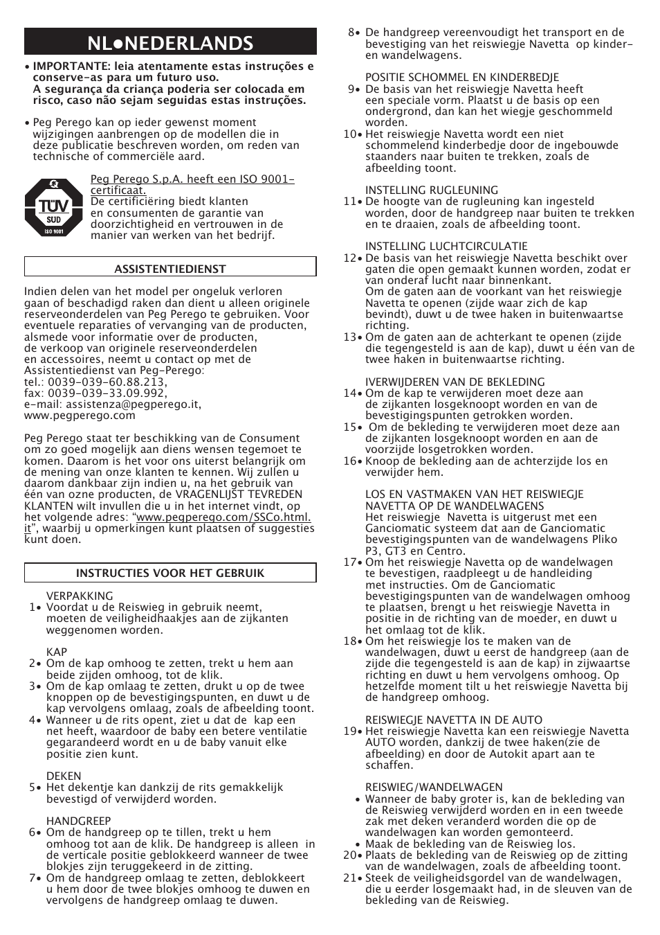 Nl•nederlands | Peg-Perego Navetta S User Manual | Page 19 / 32