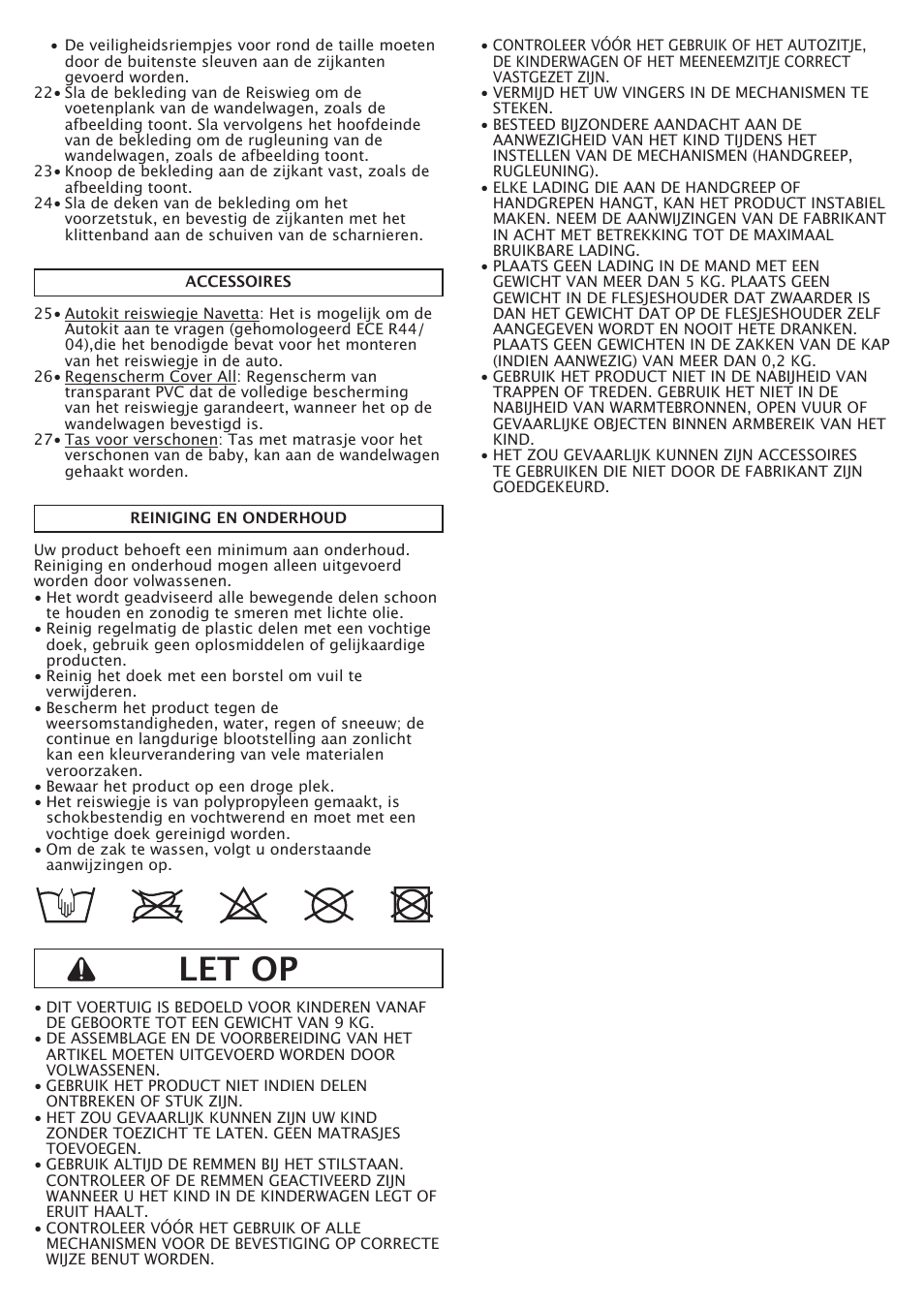 Let op | Peg-Perego Navetta S User Manual | Page 20 / 32