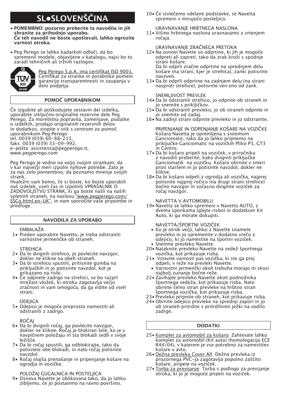 Sl•slovenščina | Peg-Perego Navetta S User Manual | Page 23 / 32