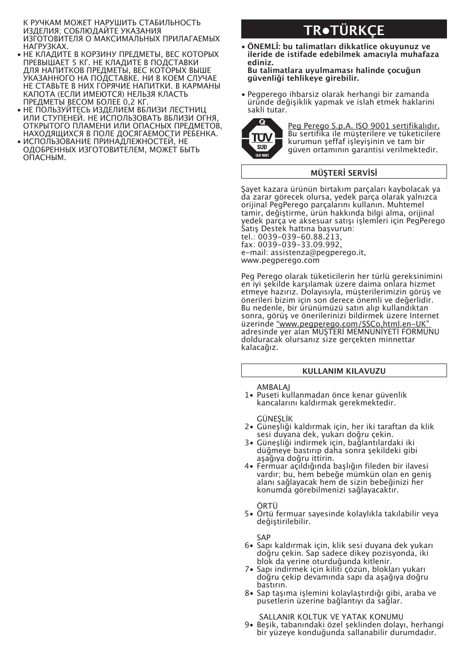 Tr•türkçe | Peg-Perego Navetta S User Manual | Page 26 / 32