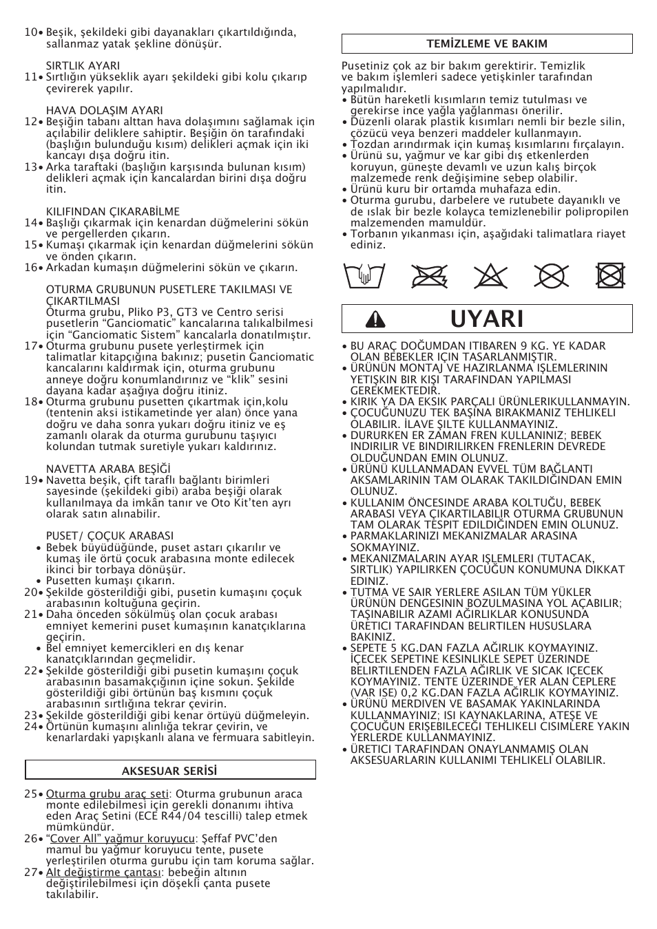 Uyari | Peg-Perego Navetta S User Manual | Page 27 / 32