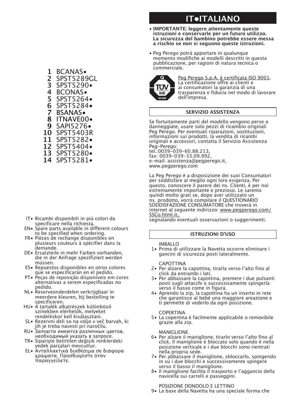 It•italiano | Peg-Perego Navetta S User Manual | Page 8 / 32