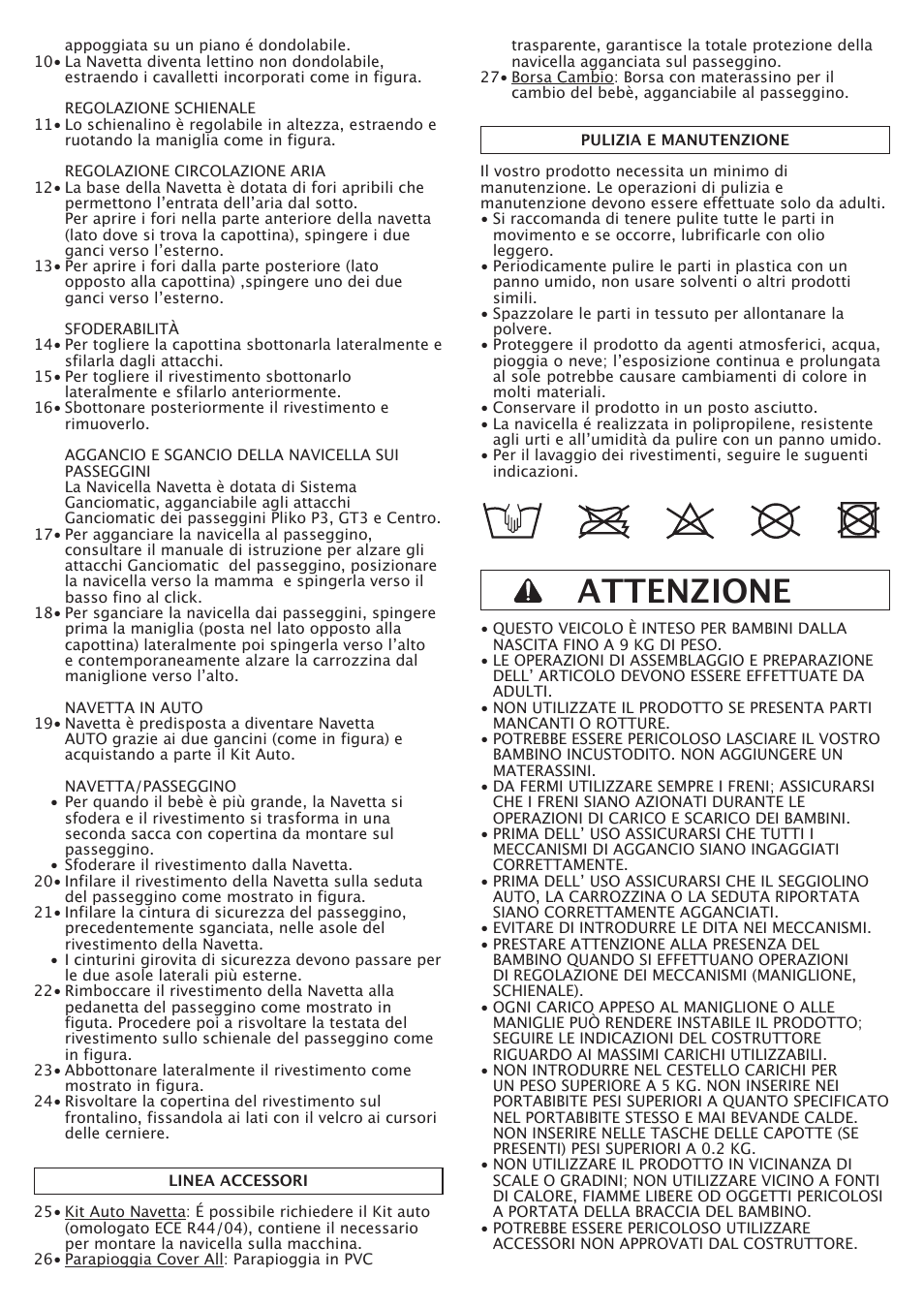 Attenzione | Peg-Perego Navetta S User Manual | Page 9 / 32