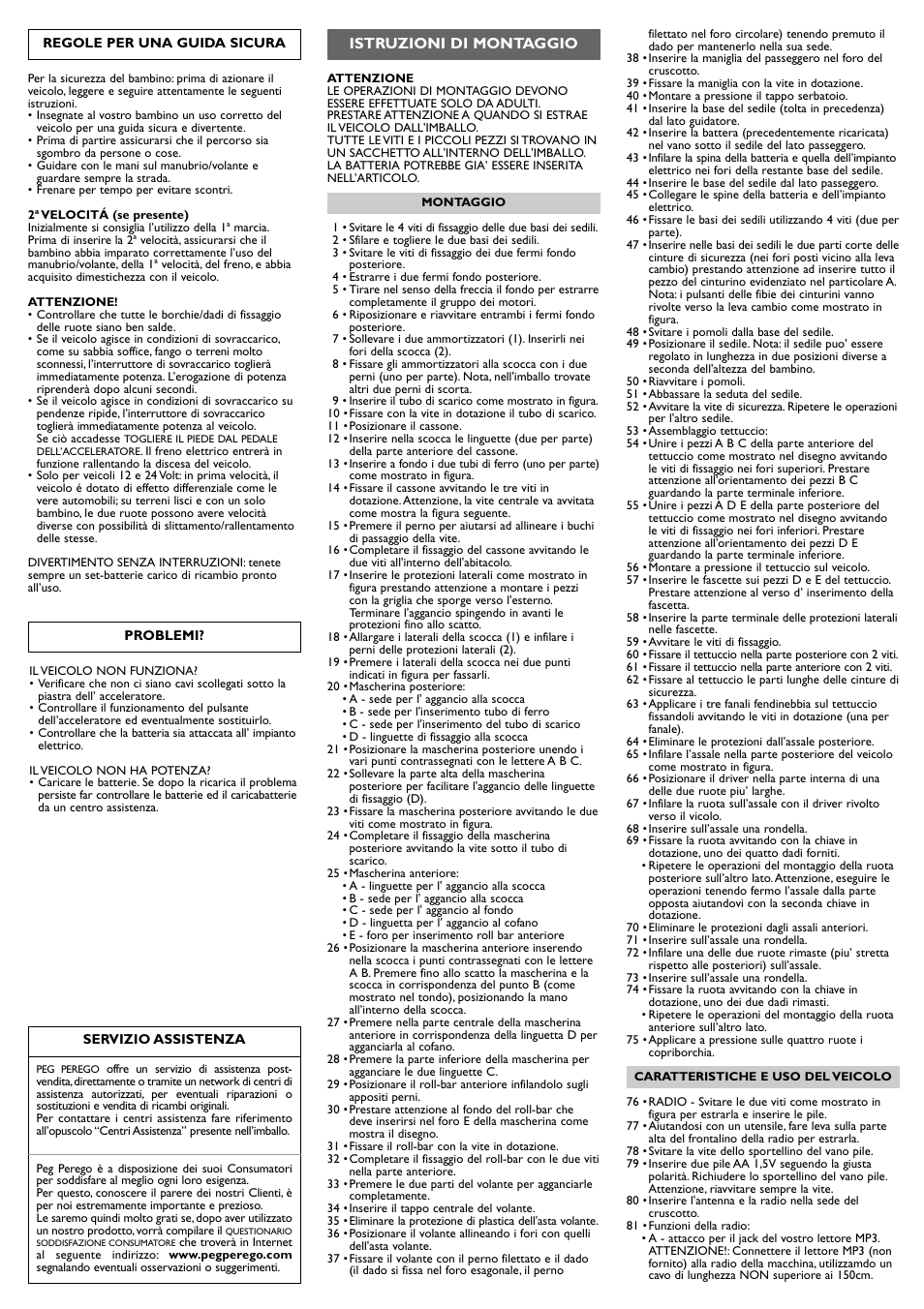 Istruzioni di montaggio | Peg-Perego Polaris Ranger RZR User Manual | Page 12 / 52