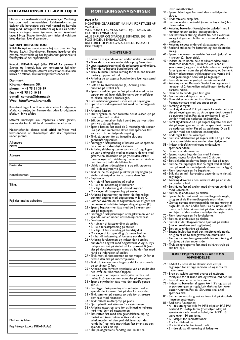 Monteringsanvisninger | Peg-Perego Polaris Ranger RZR User Manual | Page 30 / 52