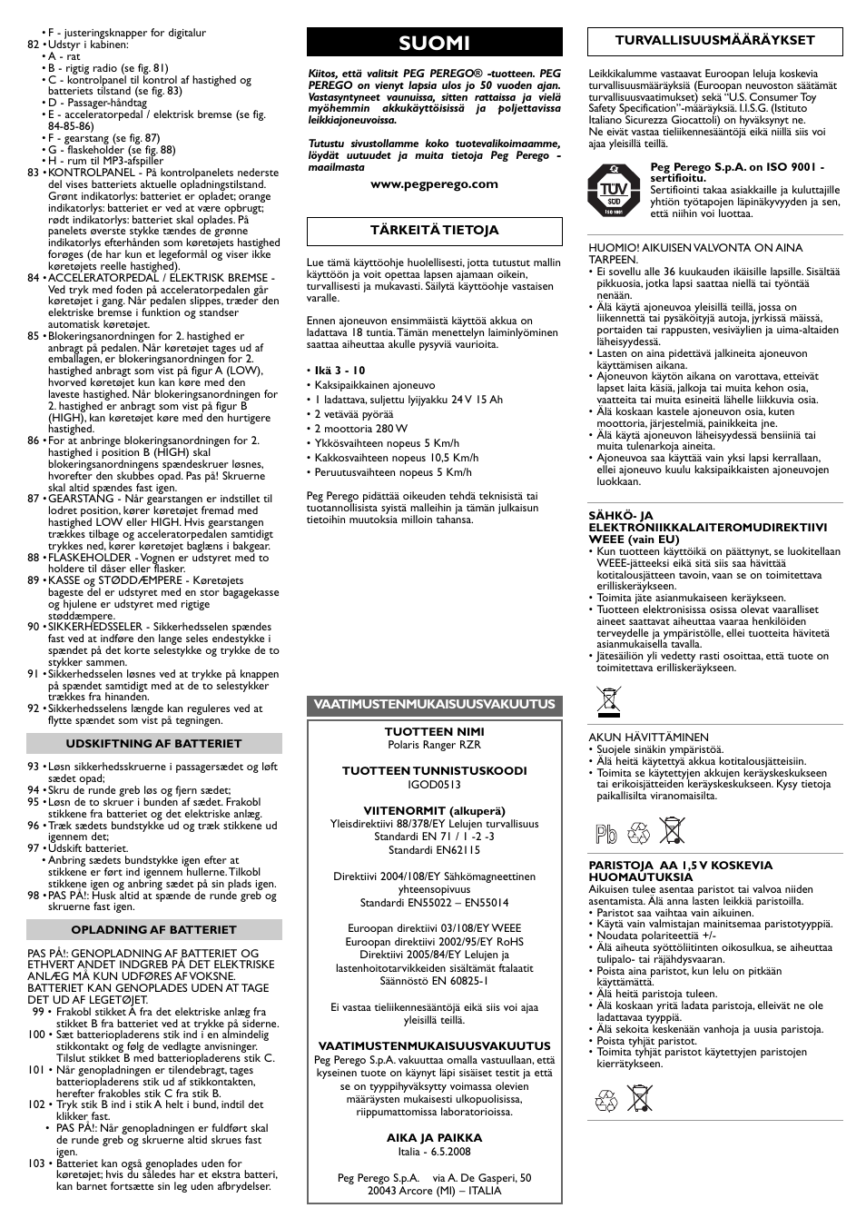 Suomi | Peg-Perego Polaris Ranger RZR User Manual | Page 31 / 52