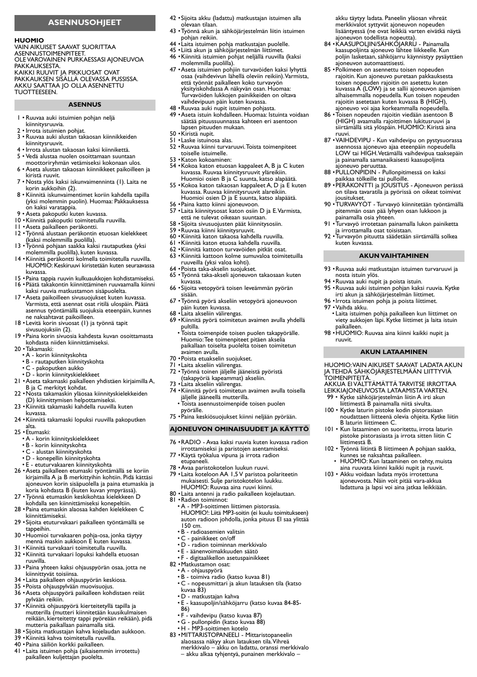 Asennusohjeet | Peg-Perego Polaris Ranger RZR User Manual | Page 33 / 52