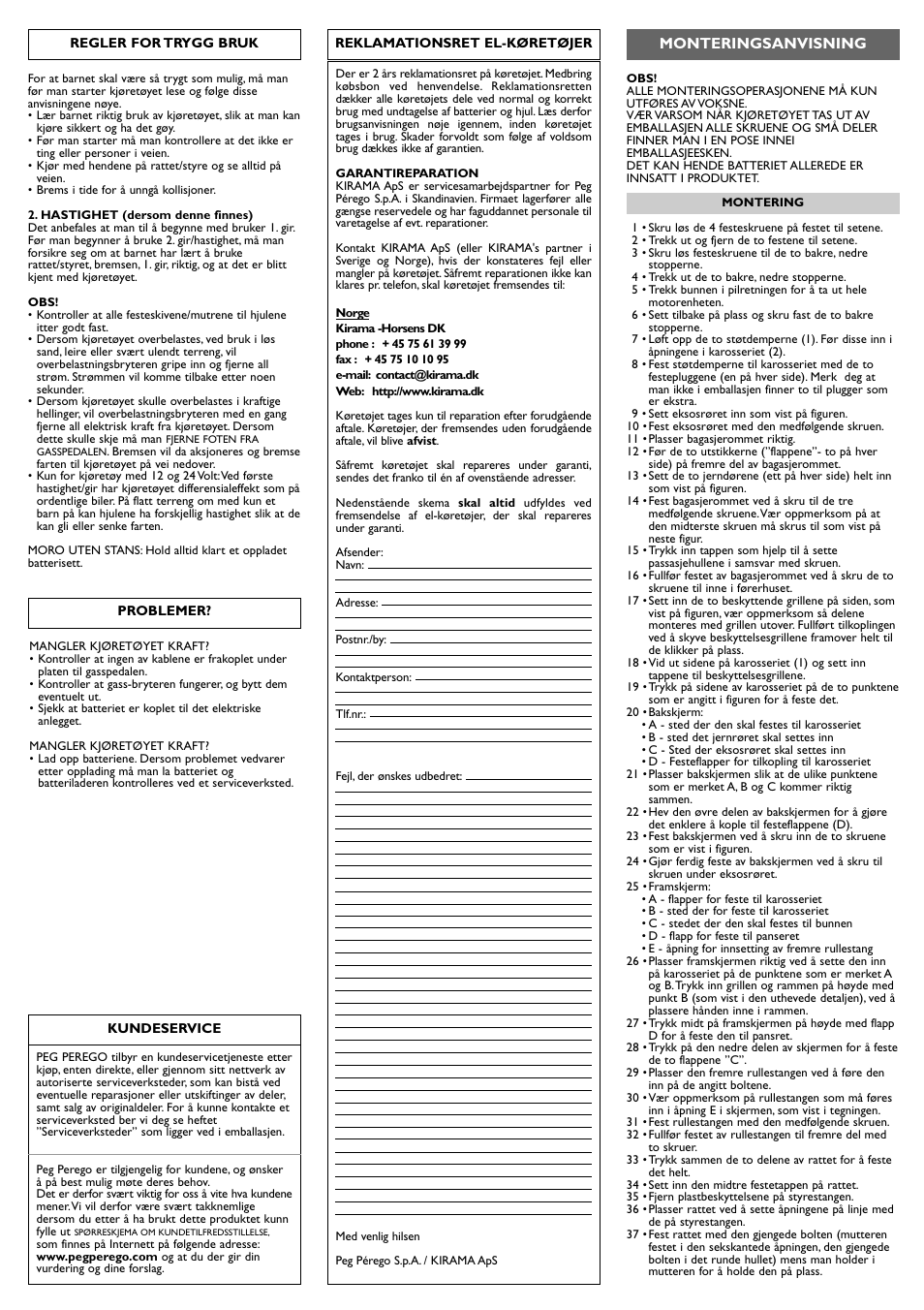 Monteringsanvisning | Peg-Perego Polaris Ranger RZR User Manual | Page 35 / 52
