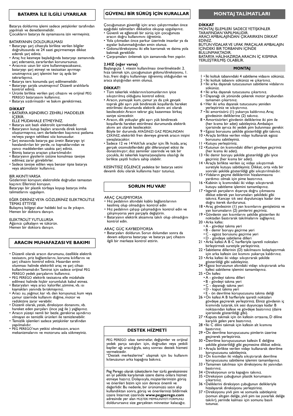 Montaj talimatlari | Peg-Perego Polaris Ranger RZR User Manual | Page 40 / 52