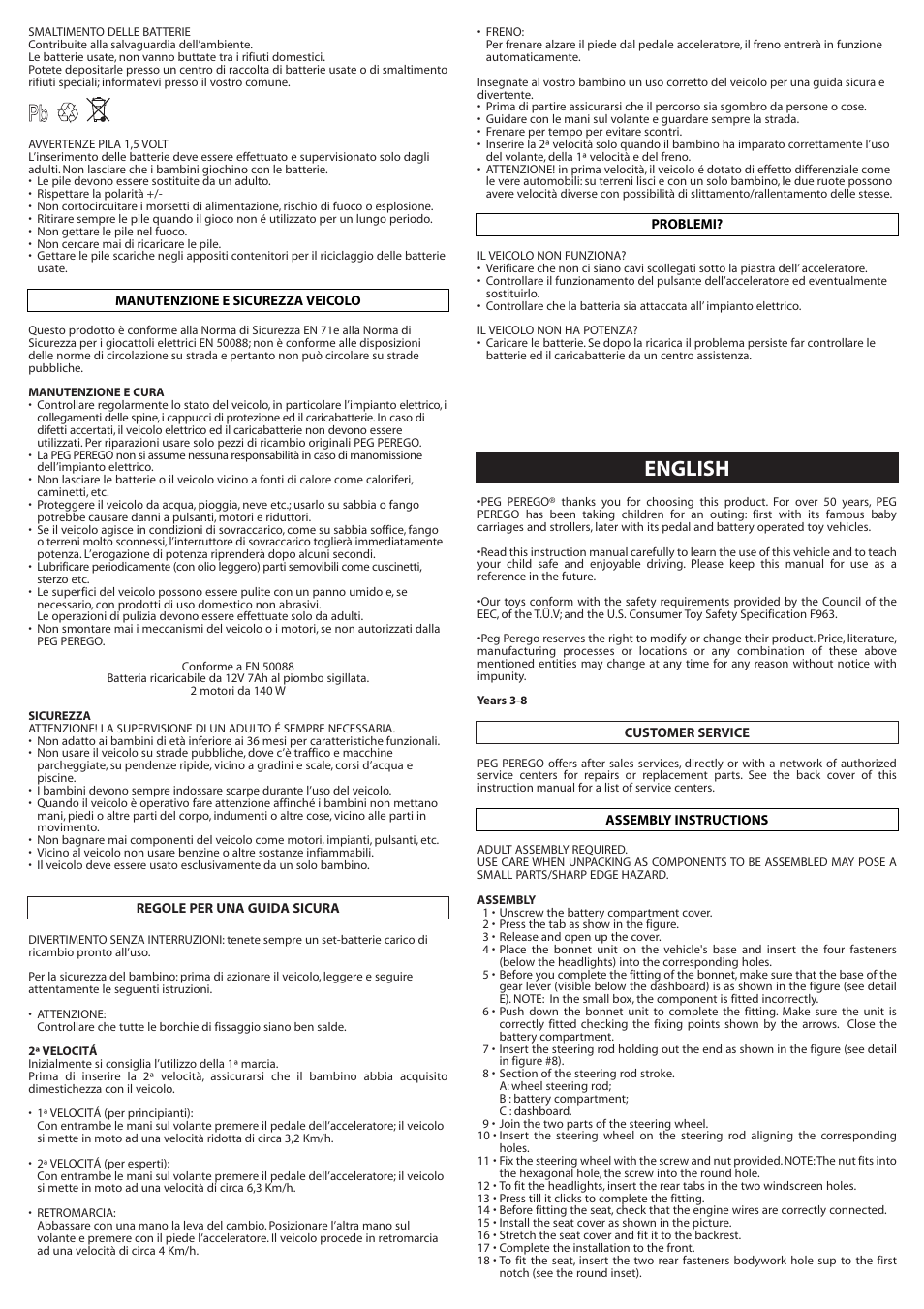 English | Peg-Perego Adventure FI000202G33 User Manual | Page 9 / 28