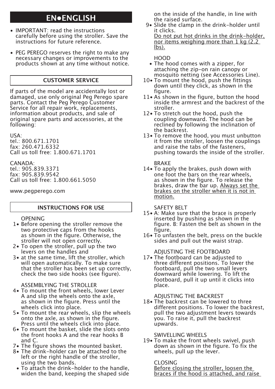 En•english | Peg-Perego P3 User Manual | Page 10 / 20